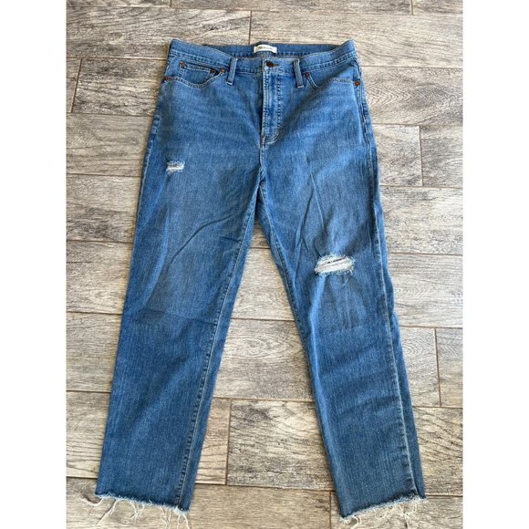 Madewell The Perfect Vintage Jean size 32 Distressed destroyed Stretch Fray - Picture 1 of 10